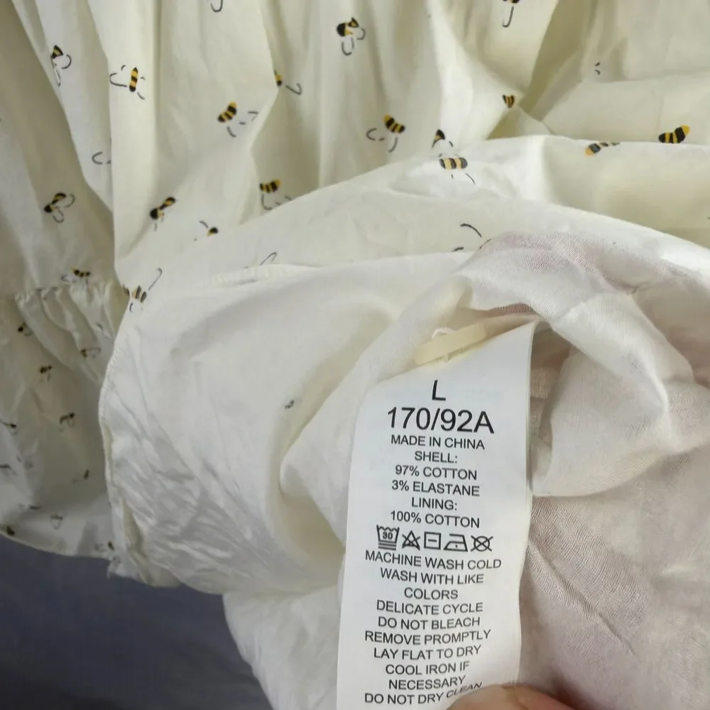 Kate Spade Sleeveless White Cotton Bees Print Mini Shirt Dress Size L